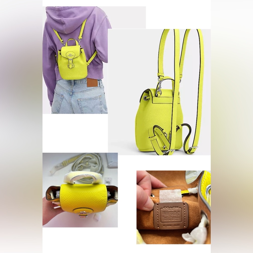 Amelia Convertible Leather Backpack Bright Yellow